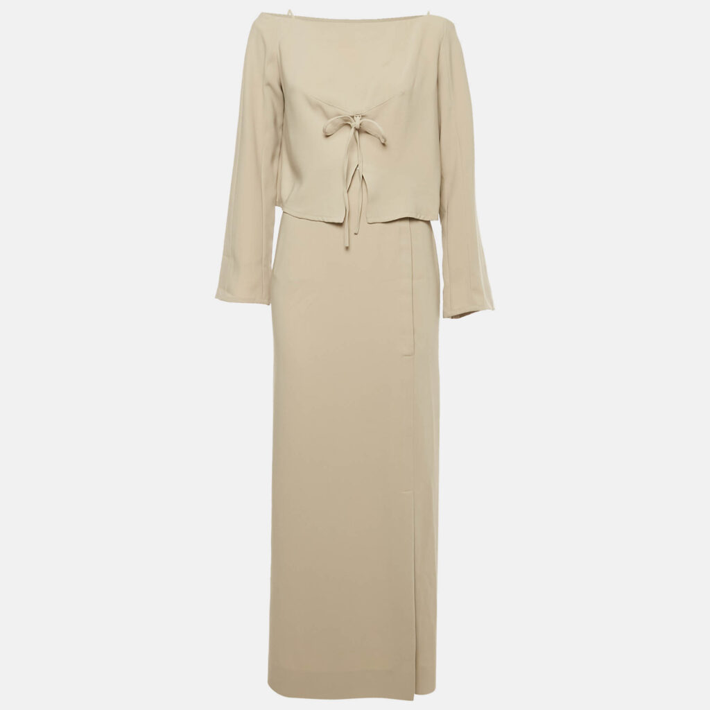 Mugler Taupe Crepe Cold Shoulder Top & Skirt Set M Mugler Taupe Crepe Cold Shoulder Top & Skirt Set M