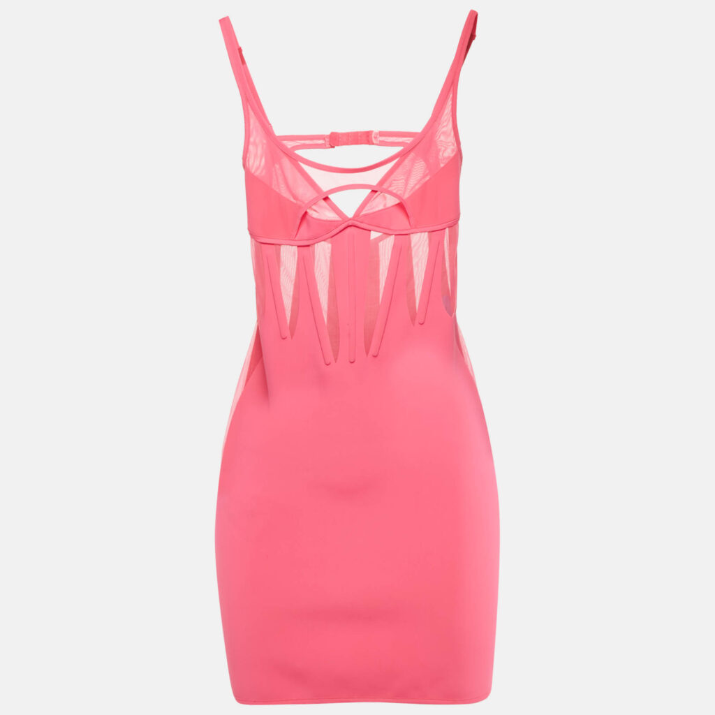 Mugler Pink Techno Jersey Mesh Detailed Mini Corset Dress S