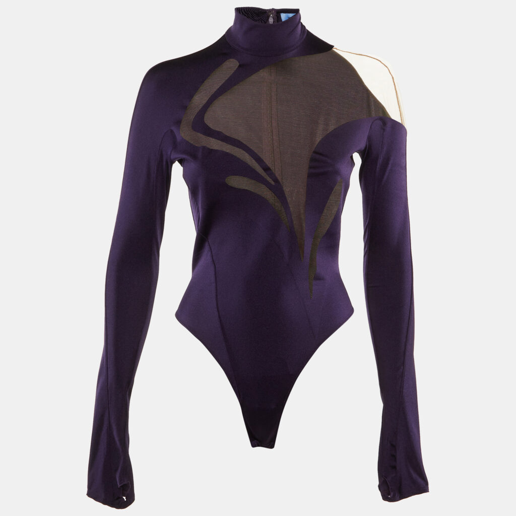 Mugler Purple Stretch Crepe High Neck Bodysuit M Mugler Purple Stretch Crepe High Neck Bodysuit M