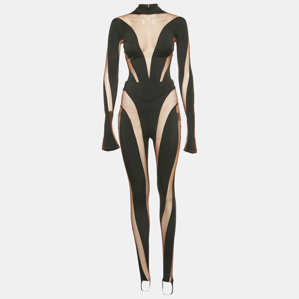 luxury-women-mugler-used-clothes-p1244442-002-1.jpg Mugler x H&M Black/Brown Jersey and Mesh Sheer Trim Set S/M