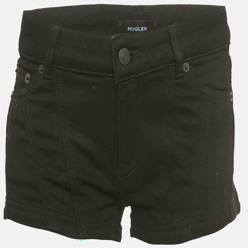 MUGLER Black Denim Low Waist Shorts S/Waist 29" MUGLER Black Denim Low Waist Shorts S/Waist 29"
