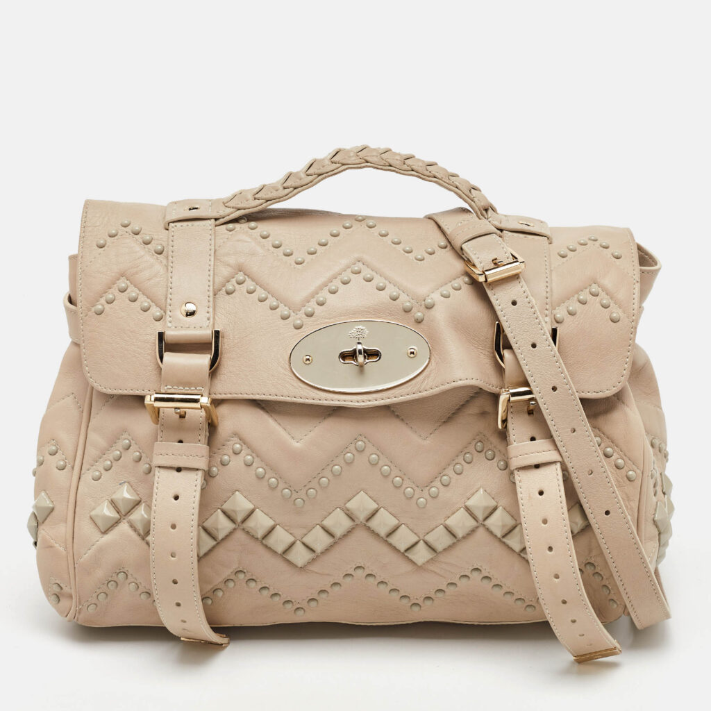 Mulberry Beige Leather Studded Alexa Top Handle Bag