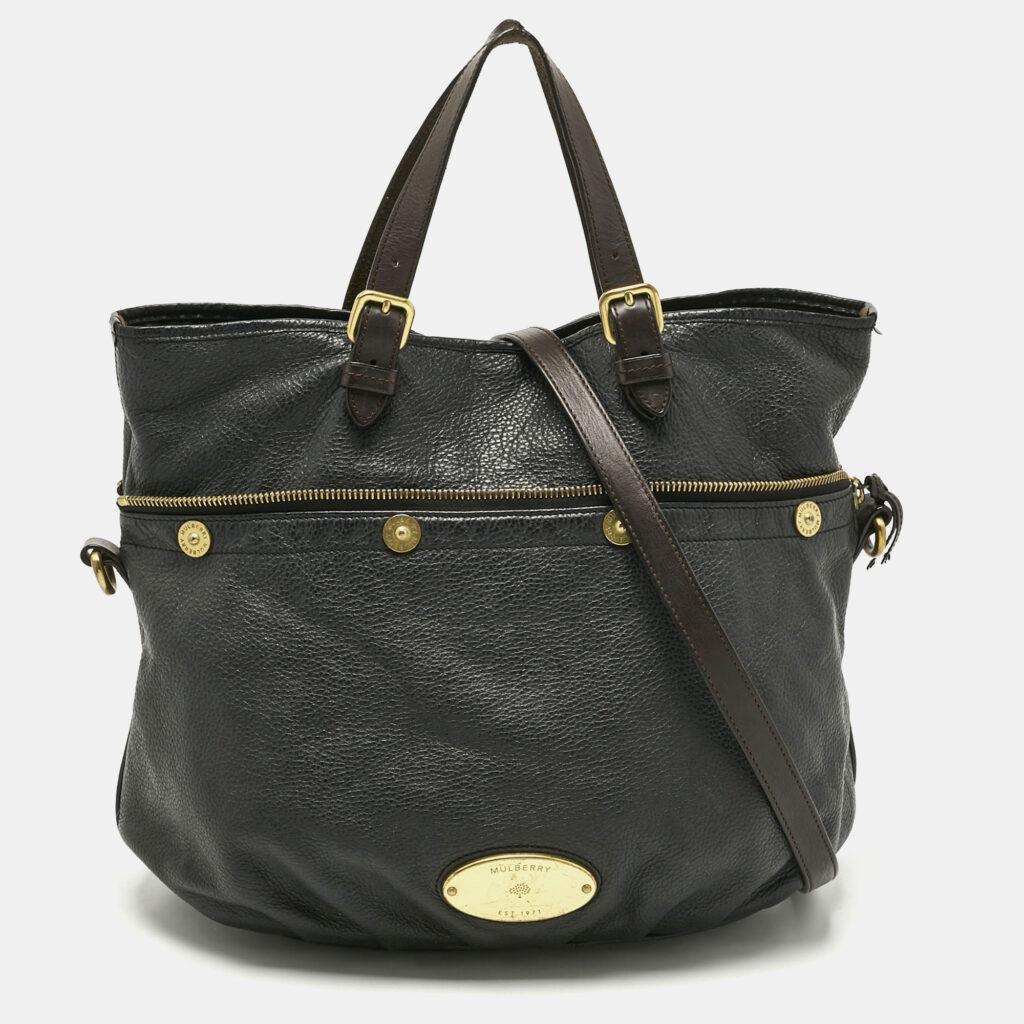 Mulberry Black/Dark Brown Soft Leather Mitzy Tote Mulberry Black/Dark Brown Soft Leather Mitzy Tote