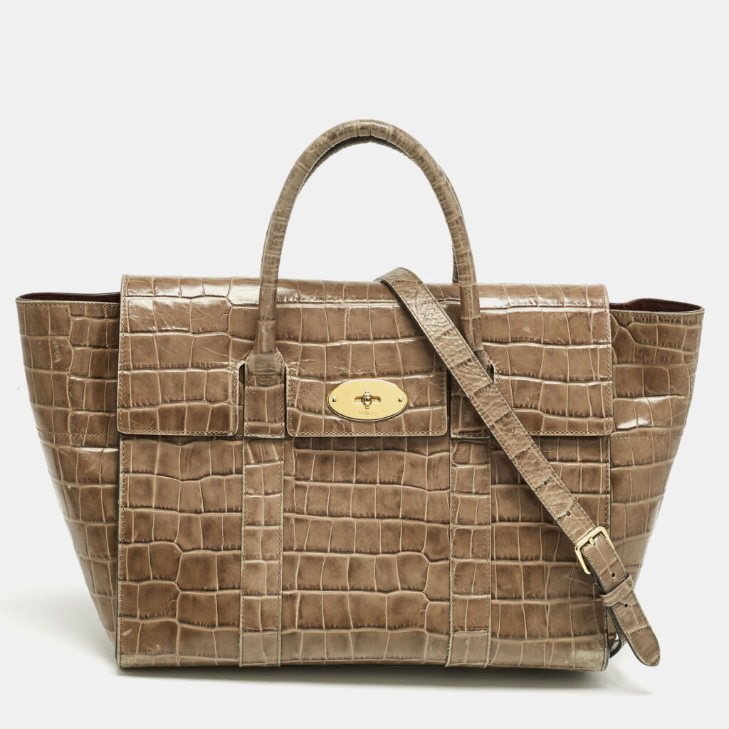 Mulberry Beige Croc Embossed Leather Medium Bayswater Satchel