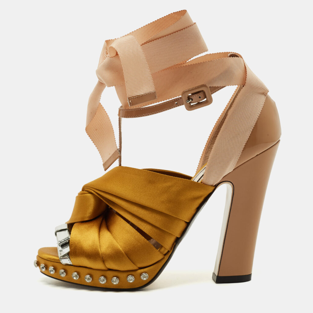 N21 Beige Patent Leather and Satin Peep Toe Ankle Strap Sandals Size 39.5 N21 Beige Patent Leather and Satin Peep Toe Ankle Strap Sandals Size 39.5
