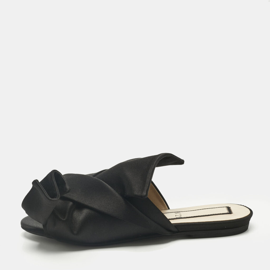 N°21 Black Satin Knot Flat Mules Size 36