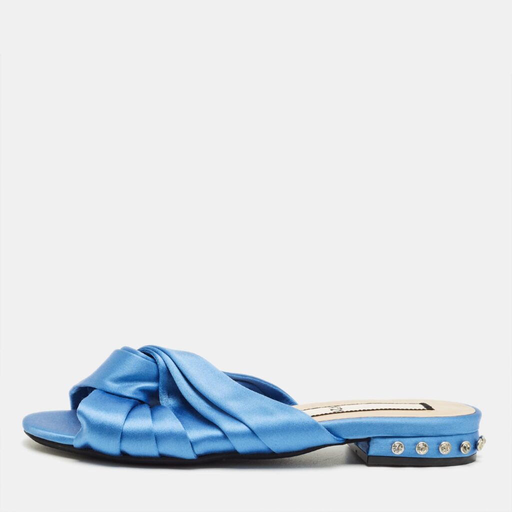 Nº21 Blue Satin Knot Flat Slides Size 37
