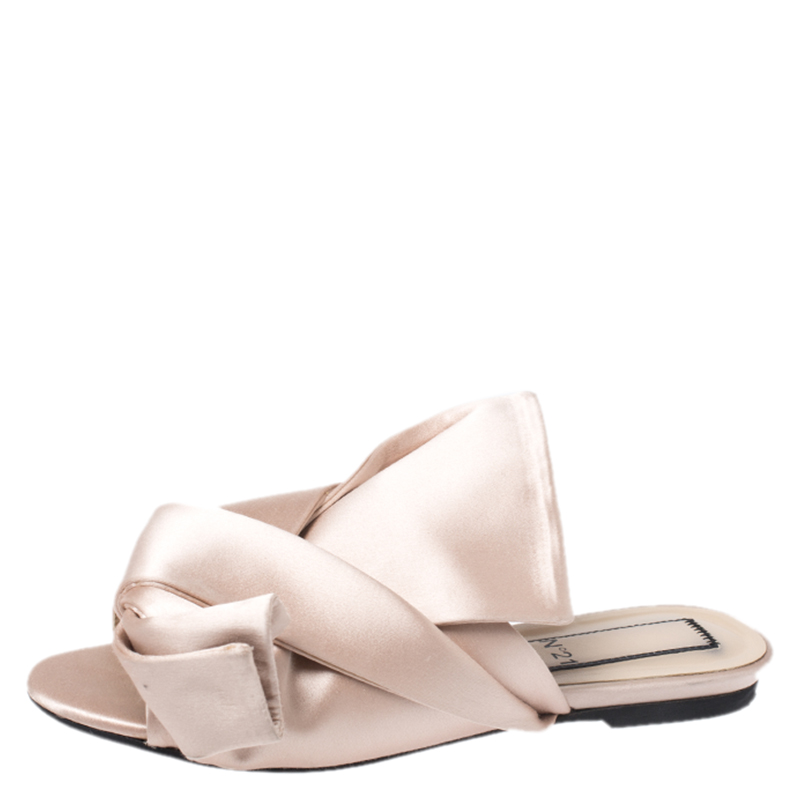 N21 Beige Satin Knot Flat Mules Size 36 N21 Beige Satin Knot Flat Mules Size 36