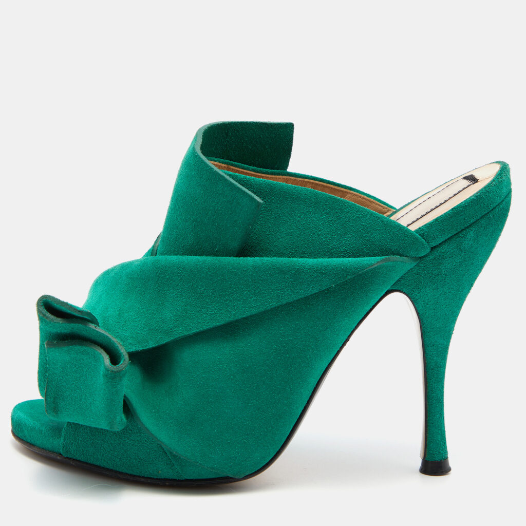 luxury-women-n21-used-shoes-p783013-009-1.jpg Nº21 Green Suede Raso Knotted Mules Size 37