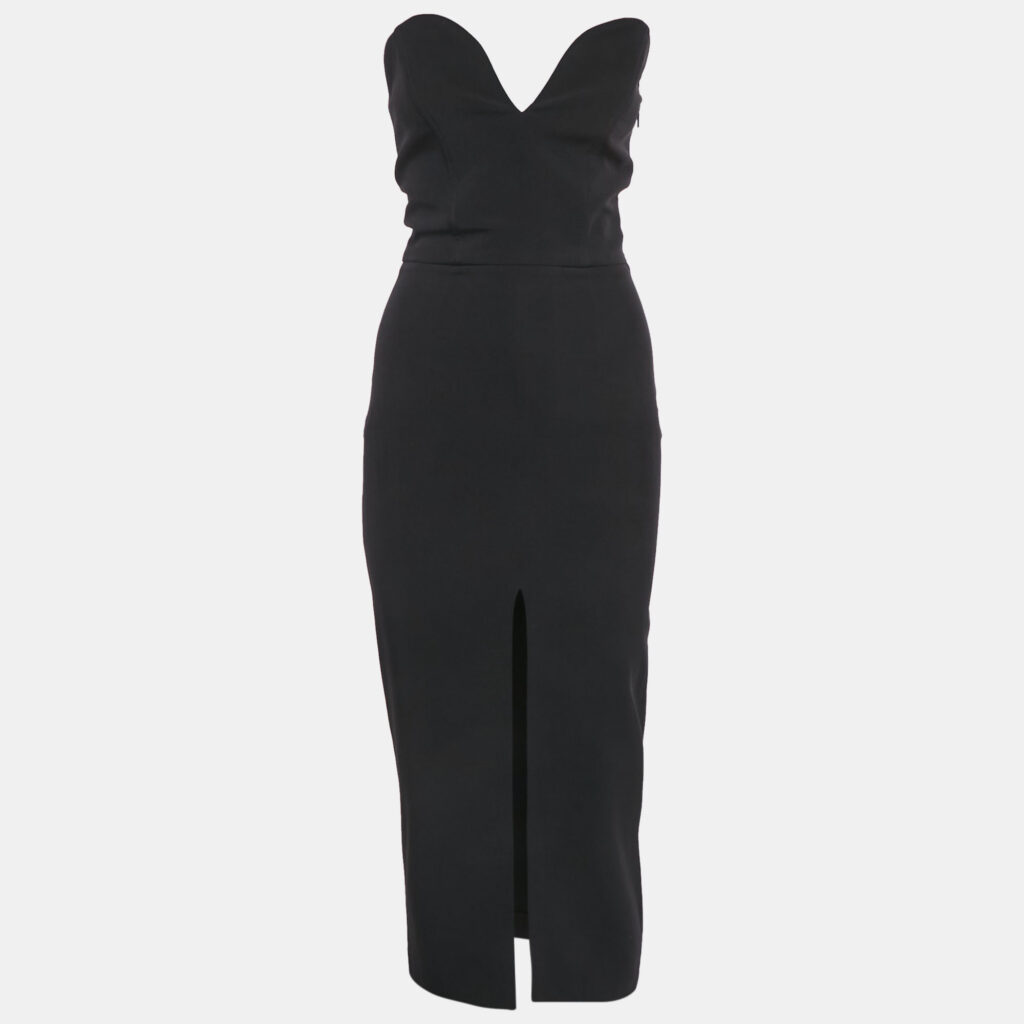 Namelazz Black Crepe Sweetheart Strapless Midi Dress XXS Namelazz Black Crepe Sweetheart Strapless Midi Dress XXS