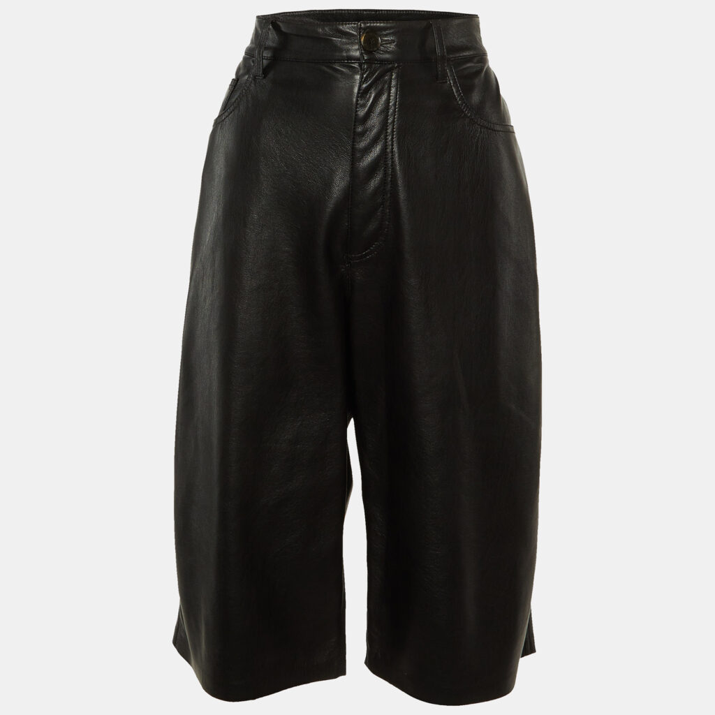 Nanushka Black Faux Leather Wide Leg Capri Pants L Nanushka Black Faux Leather Wide Leg Capri Pants L