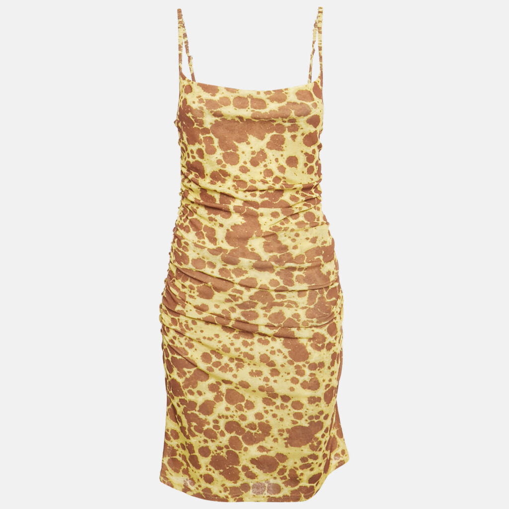 Nanushka Yellow /Brown Printed Mesh Jersey Adle Mini Dress M