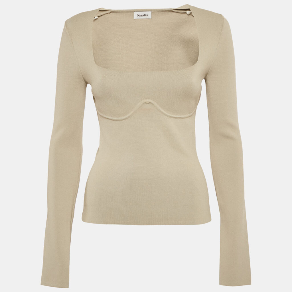 Nanushka Grey Stretch Knit Mio Top S Nanushka Grey Stretch Knit Mio Top S