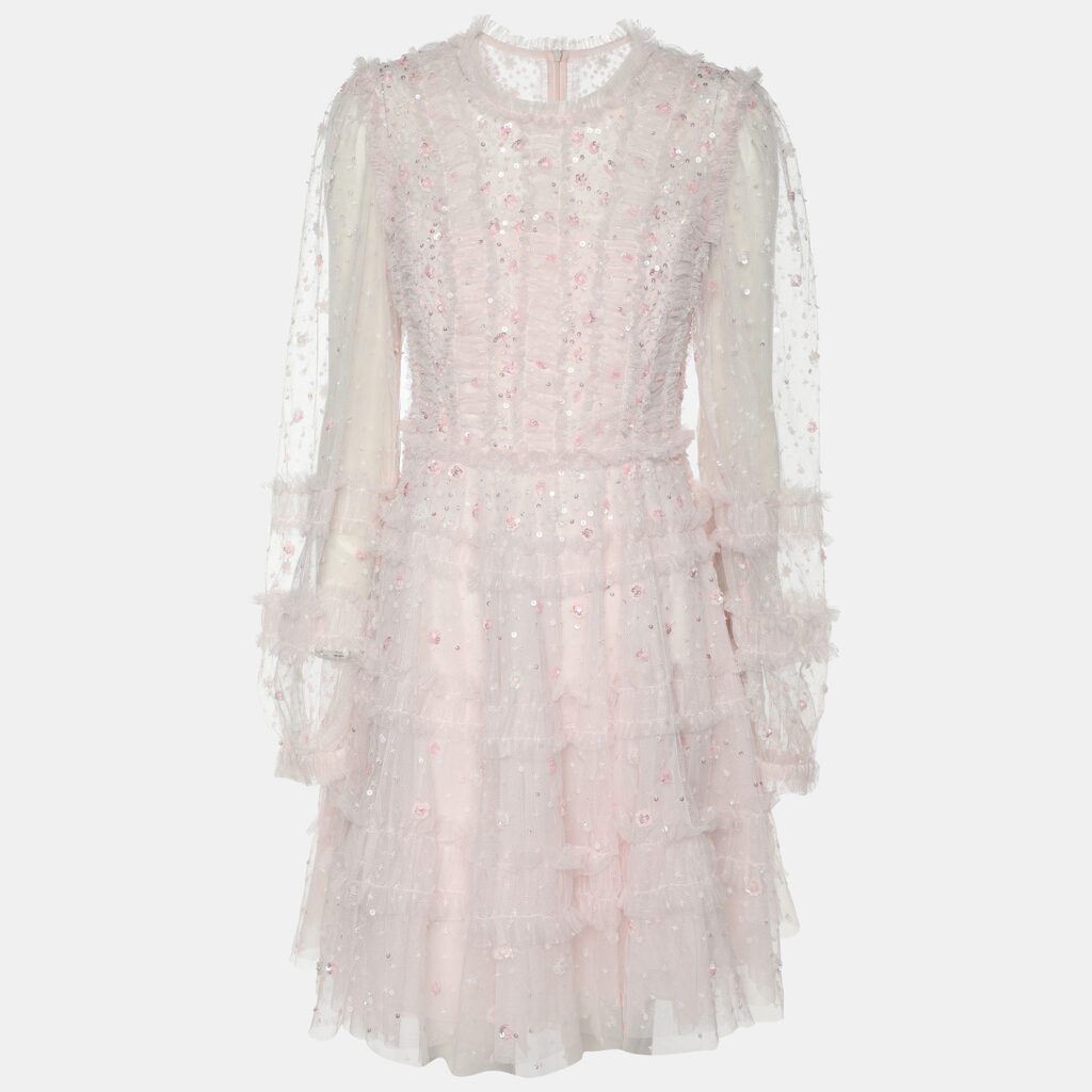 luxury-women-needle-and-thread-used-clothes-p1146391-002-1.jpg Needle & Thread Light Pink Mesh Violet Shimmer Micro Mini Dress S