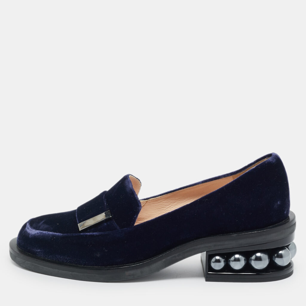 Nicholas Kirkwood Navy Blue Velvet Pearl Embellish Loafers Size 36.5 Nicholas Kirkwood Navy Blue Velvet Pearl Embellish Loafers Size 36.5
