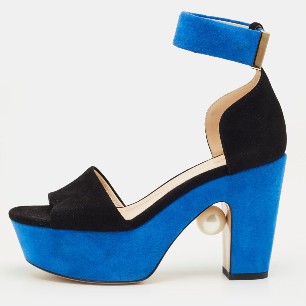 Nicholas Kirkwood Black/Blue Suede Platform Ankle Strap Sandals Size 36.5 Nicholas Kirkwood Black/Blue Suede Platform Ankle Strap Sandals Size 36.5