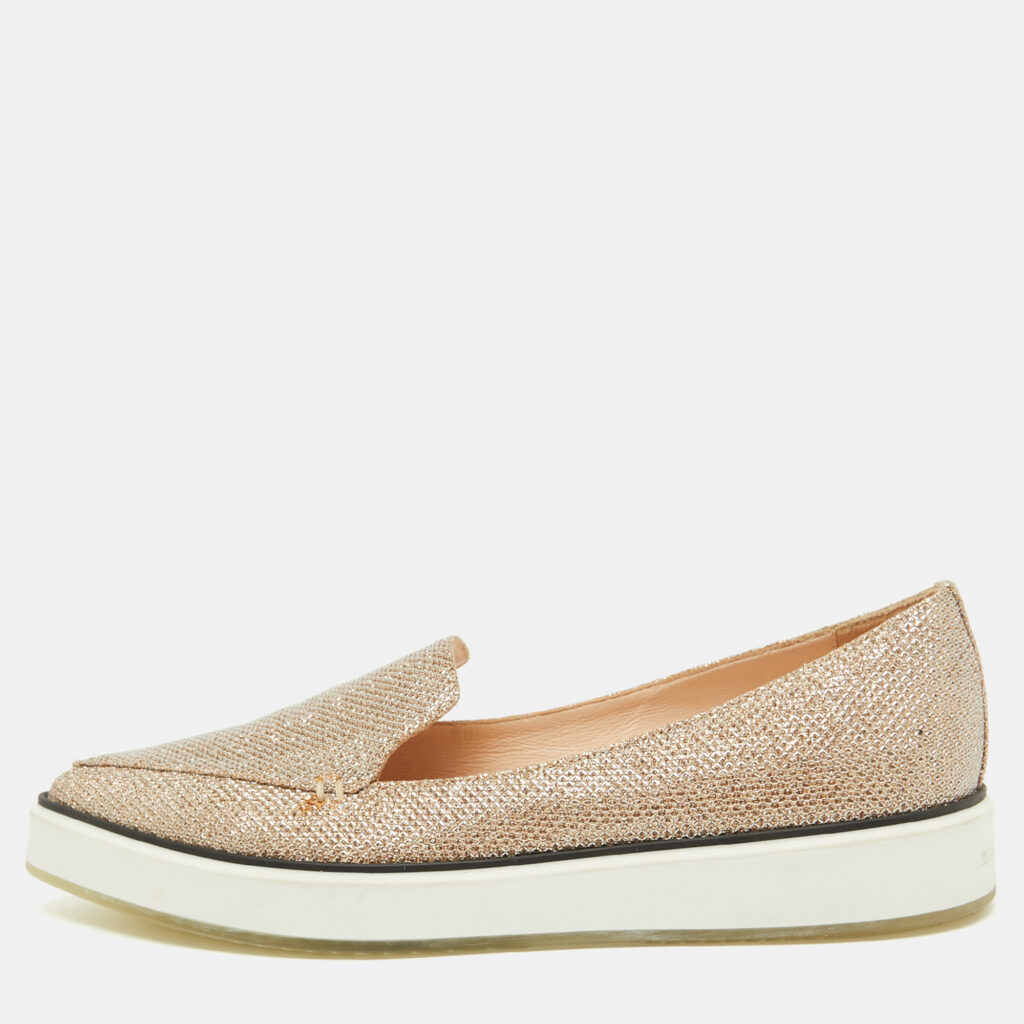 Nicholas Kirkwood Gold Metallic Lurex Fabric Alona Loafers Size 37.5 Nicholas Kirkwood Gold Metallic Lurex Fabric Alona Loafers Size 37.5