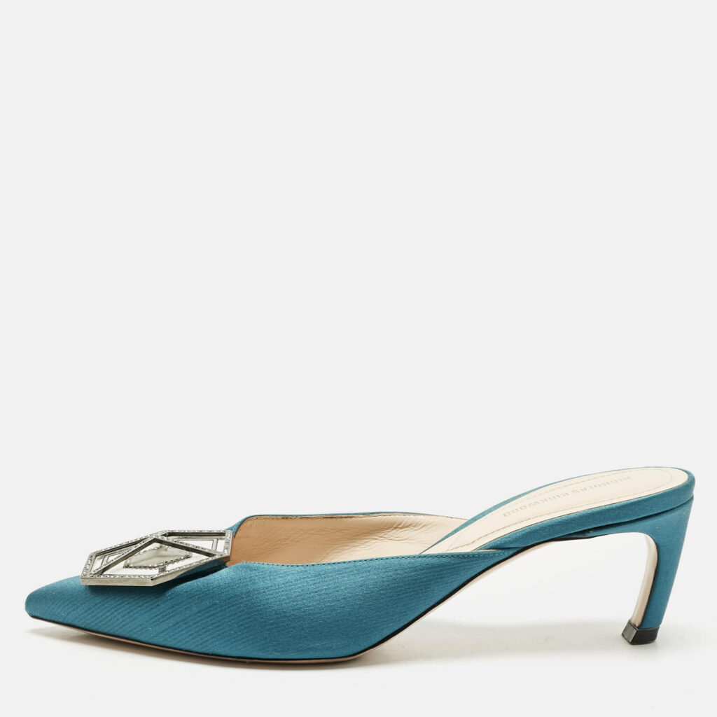 Nicholas Kirkwood Green Satin Eden Heel Mules Size 38 Nicholas Kirkwood Green Satin Eden Heel Mules Size 38