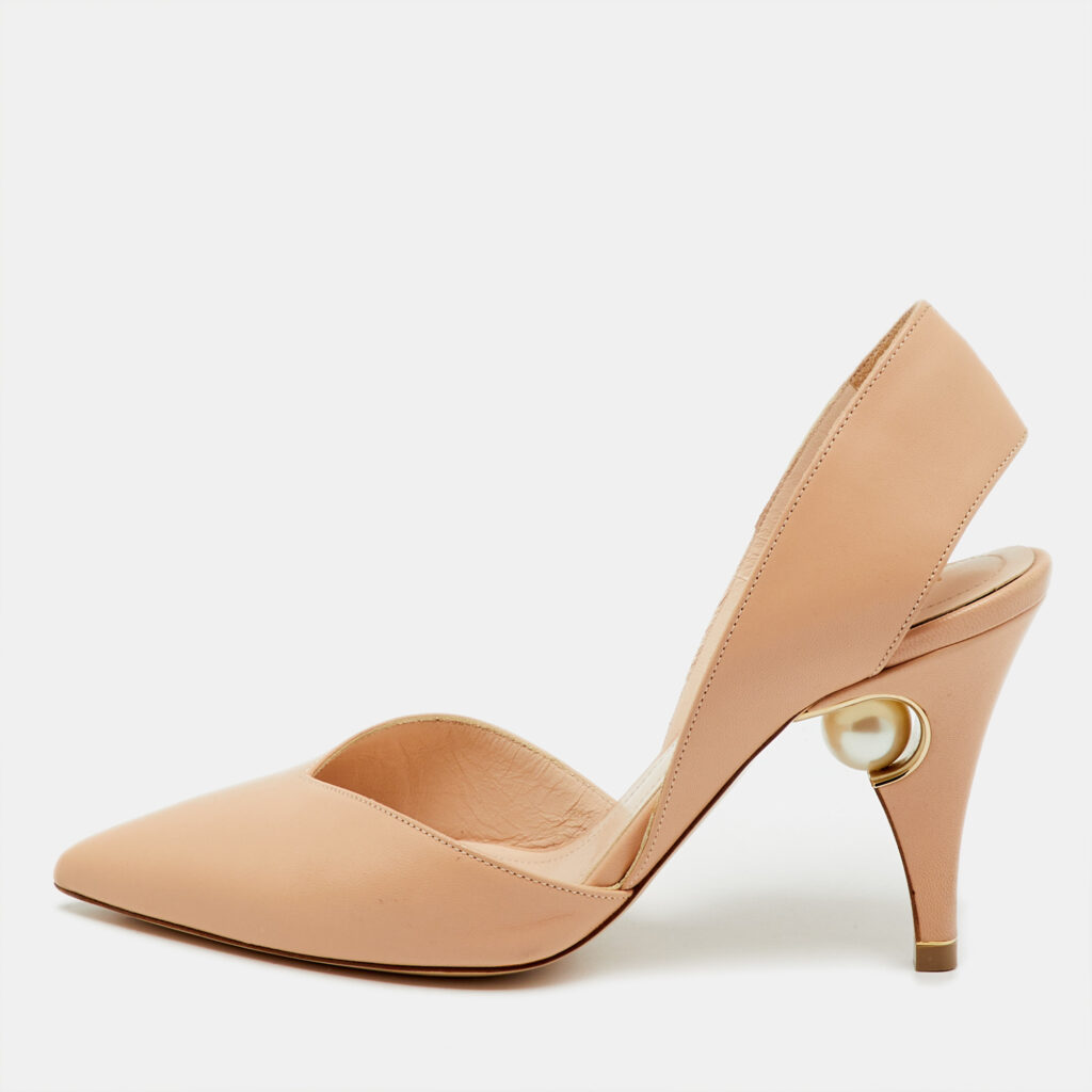 Nicholas Kirkwood Beige Leather Mira Pearl Heel Slingback Pumps Size 35 Nicholas Kirkwood Beige Leather Mira Pearl Heel Slingback Pumps Size 35