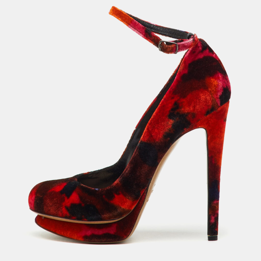 Nicholas Kirkwood x Erdem Multicolor Velvet Ankle Strap Platform Pumps Size 36