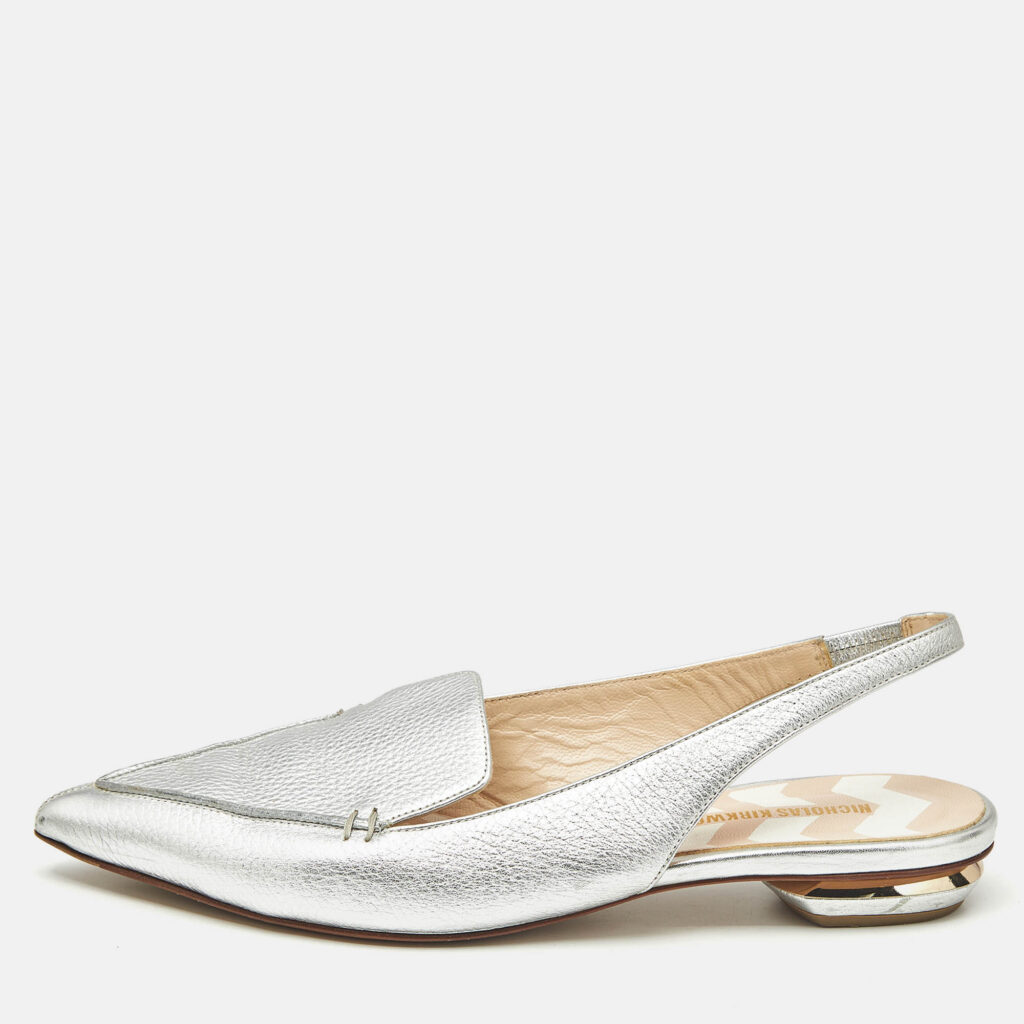 Nicholas Kirkwood Silver Leather Beya Slingback Mules Size 41