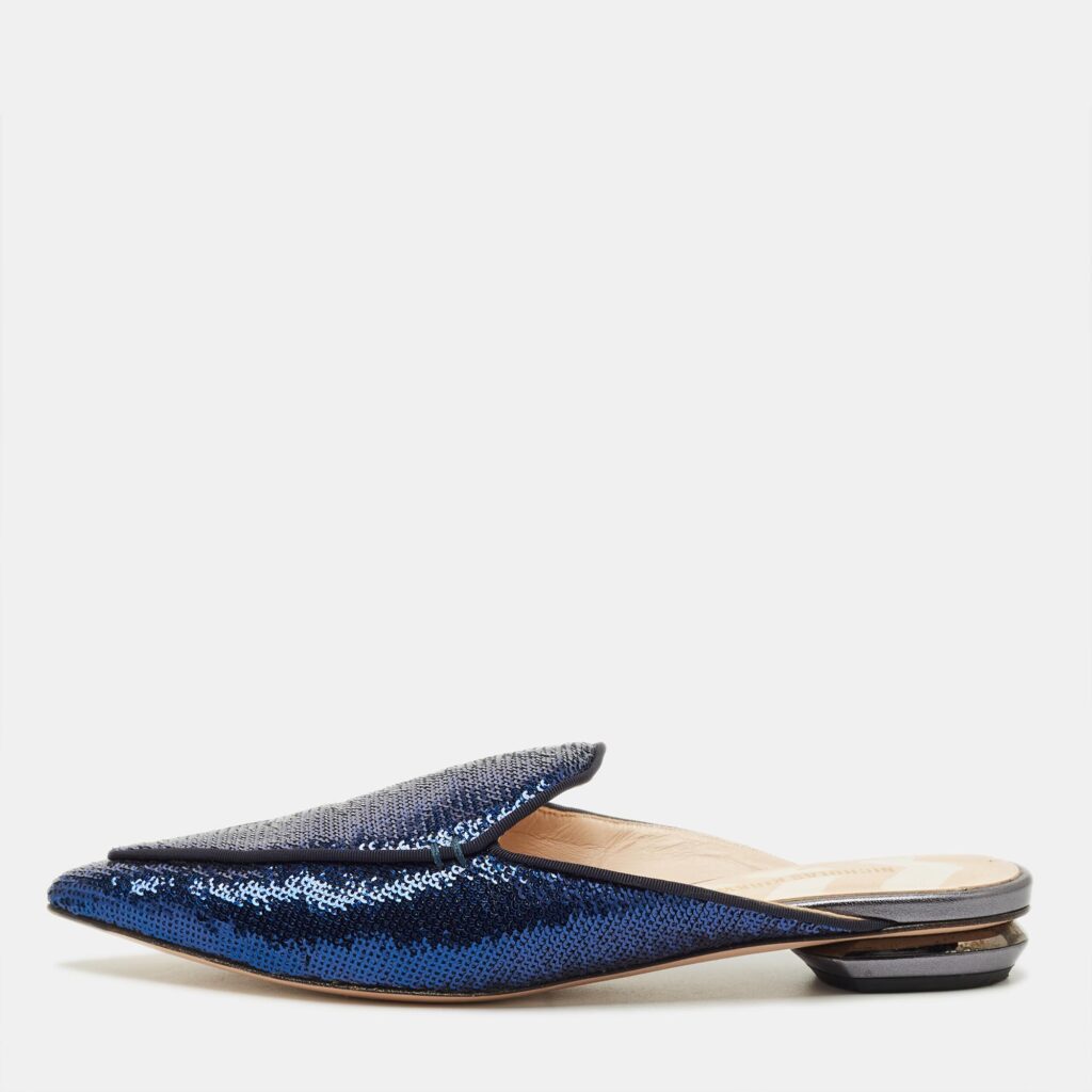 Nicholas Kirkwood Beya Size 38 Blue Sequins Mules