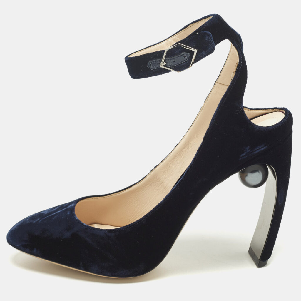 Nicholas Kirkwood lola Size 40.5 Navy Blue Velvet Pumps