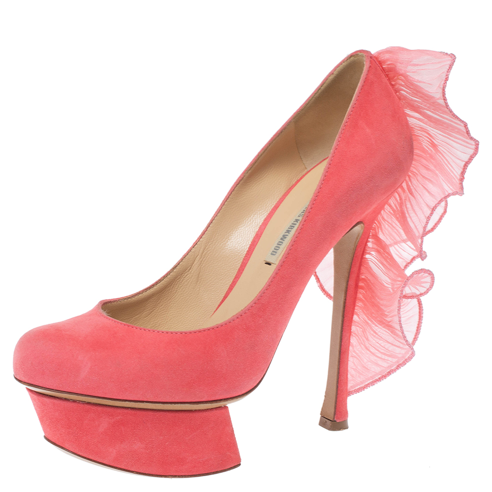 Nicholas Kirkwood Pink Suede Ruffle Trimmed Platform Pumps Size 36.5 Nicholas Kirkwood Pink Suede Ruffle Trimmed Platform Pumps Size 36.5