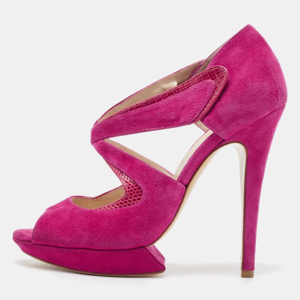 Nicholas Kirkwood Pink Suede And Lizard Embossed Platform Sandals Size 39 Nicholas Kirkwood Pink Suede And Lizard Embossed Platform Sandals Size 39