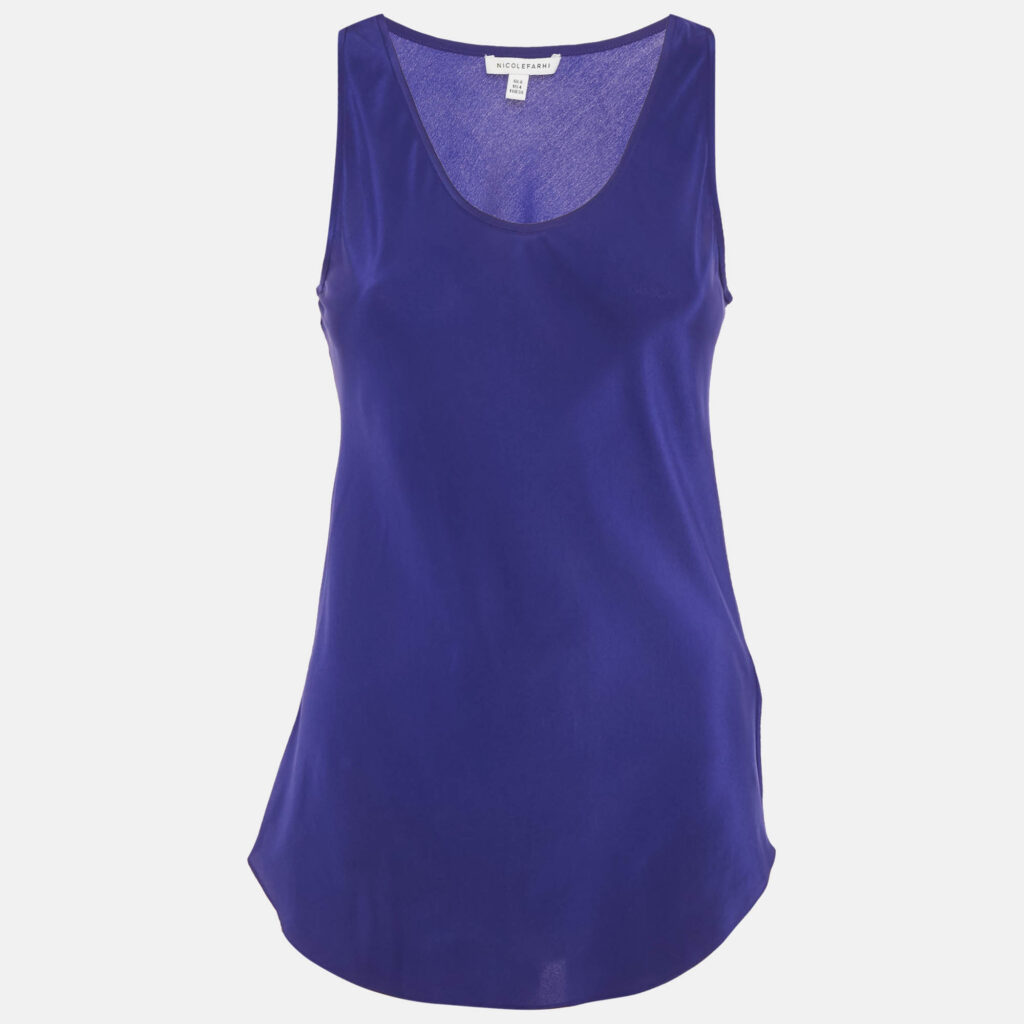 Nicolefarhi Blue Silk Sleeveless Top S