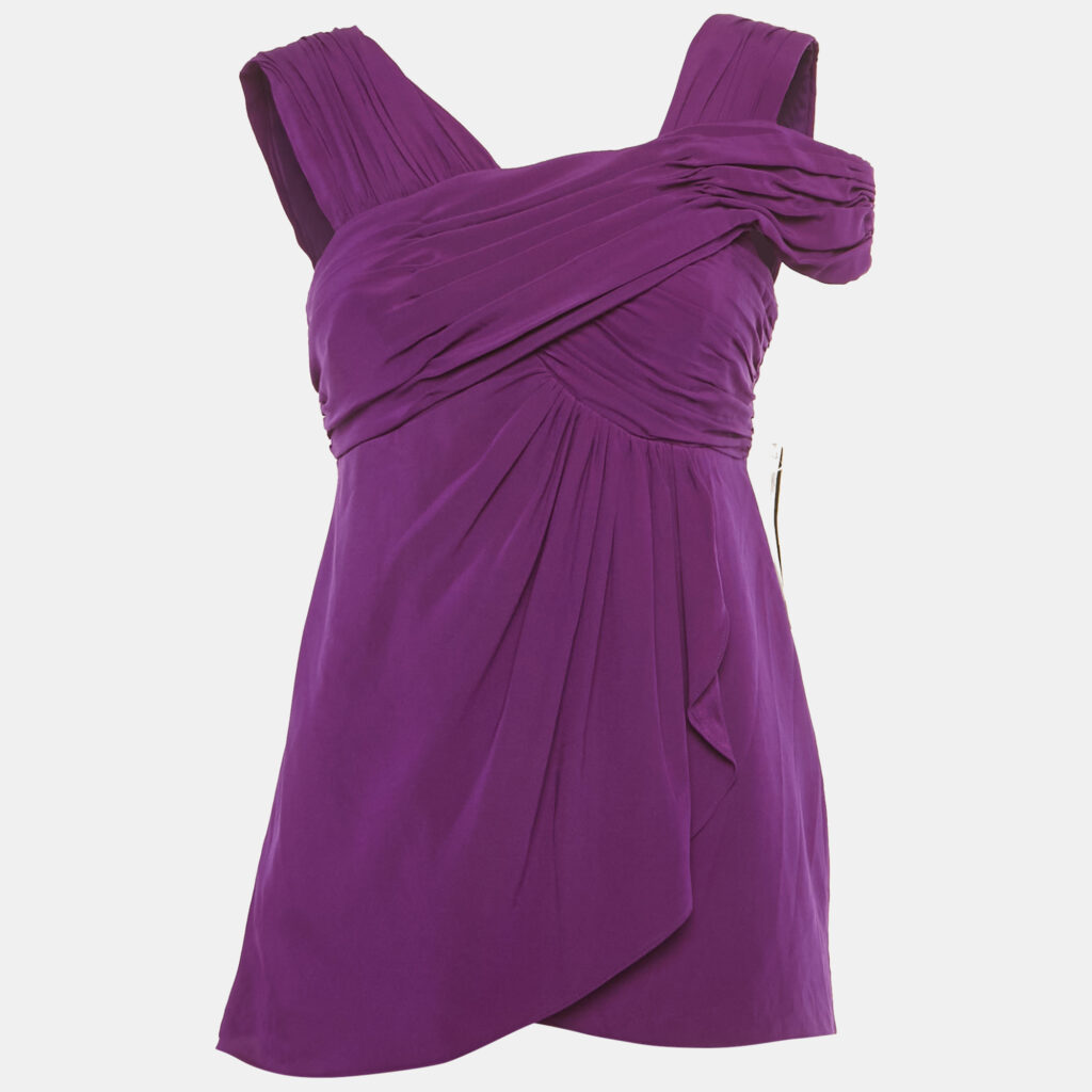 Nicole Miller Purple Silk Pleated Sleeveless Top S Nicole Miller Purple Silk Pleated Sleeveless Top S