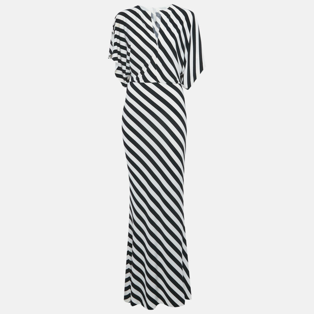 Norma Kamali Black/White Stripe Print Jersey Long Dress XS Norma Kamali Black/White Stripe Print Jersey Long Dress XS