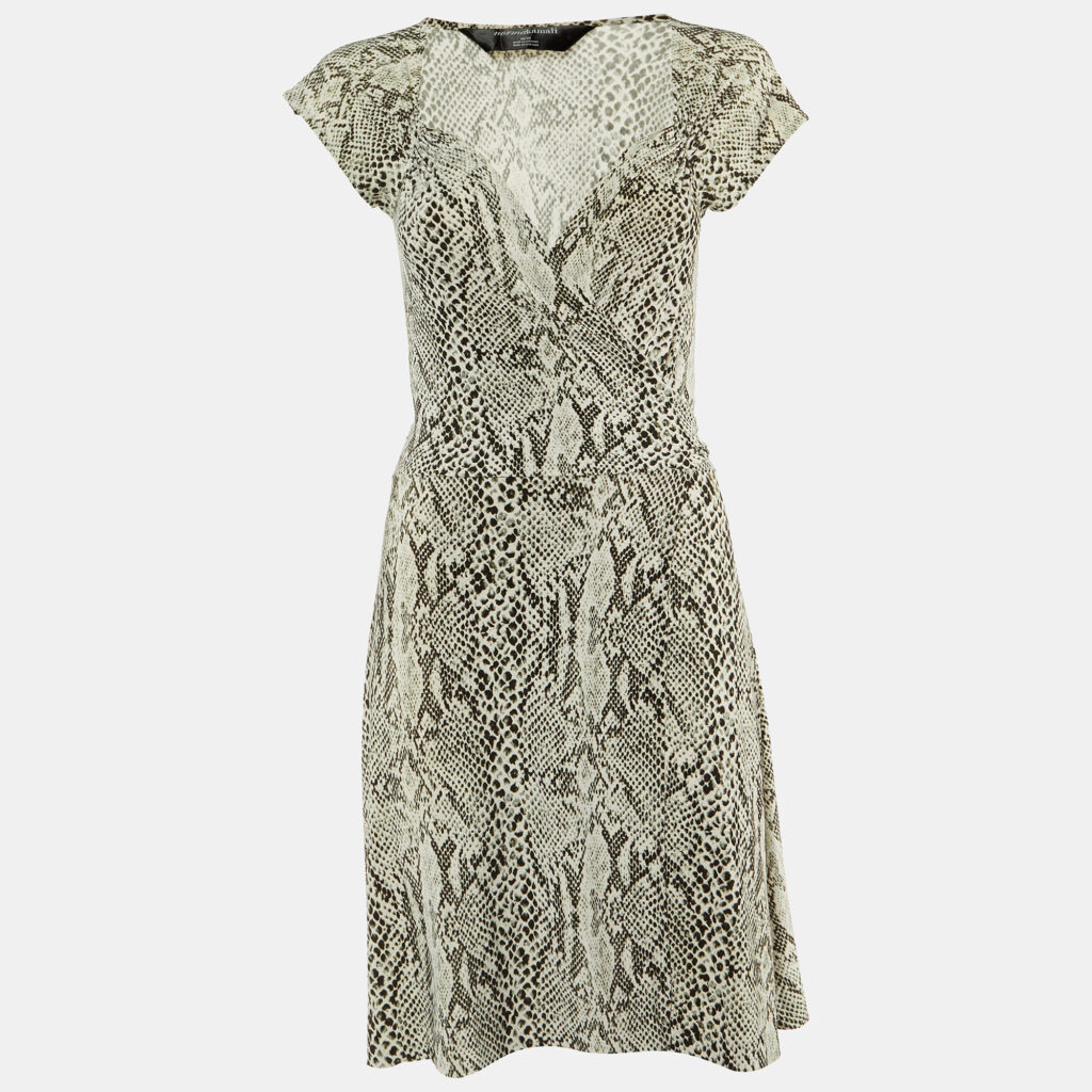 Norma Kamali Pale Grey Snake Print Jersey Wrap Dress M Norma Kamali Pale Grey Snake Print Jersey Wrap Dress M