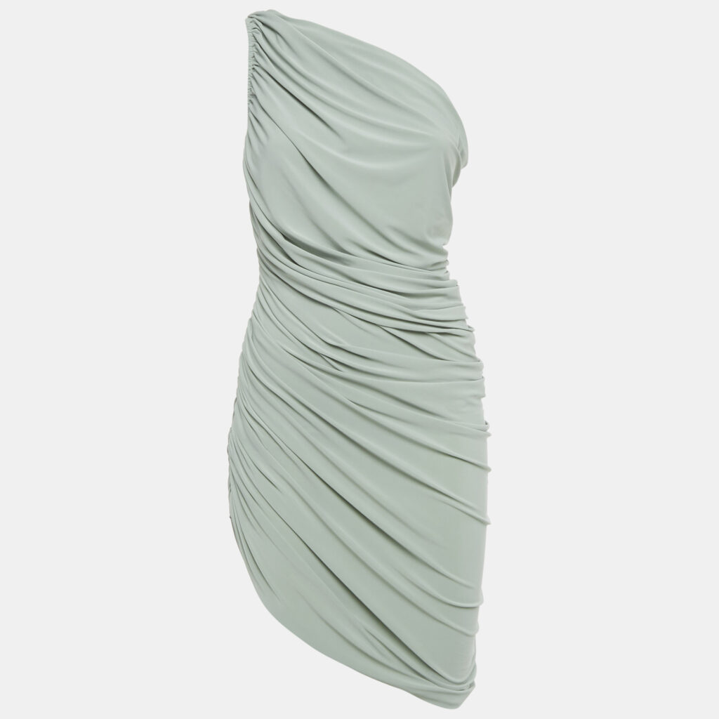Norma Kamali Sage Green Jersey Ruched One-Should Diana Dress M Norma Kamali Sage Green Jersey Ruched One-Should Diana Dress M