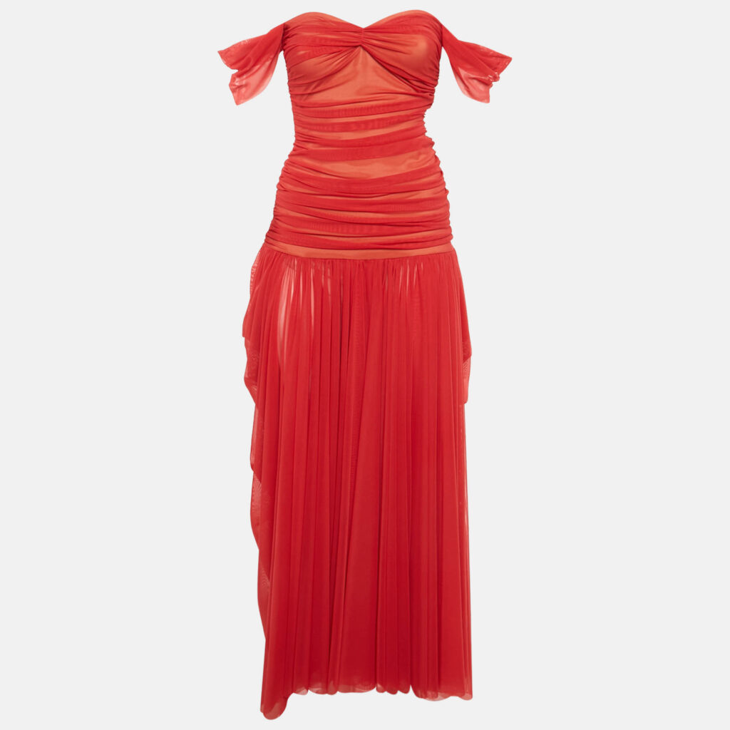 Norma Kamali Red Stretch Mesh Knit Ruched Gown S Norma Kamali Red Stretch Mesh Knit Ruched Gown S