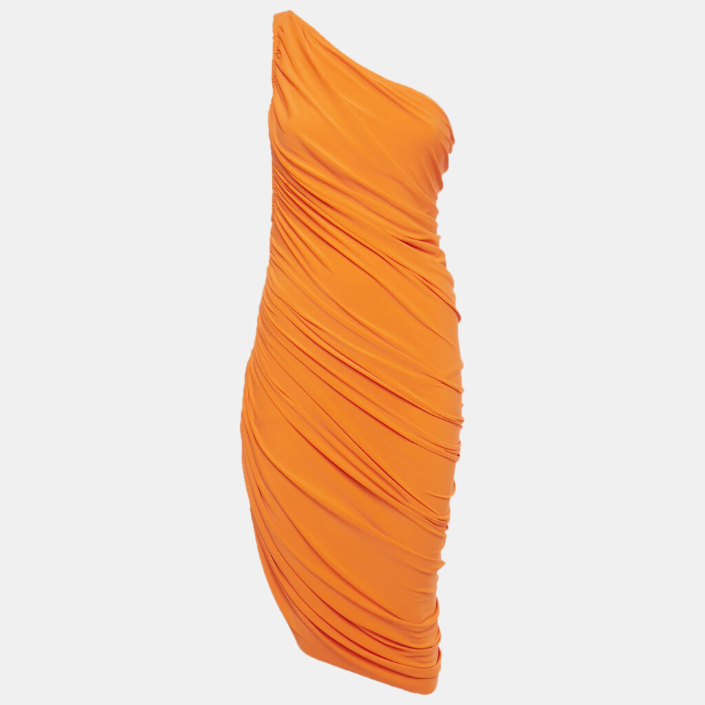 Norma Kamali Orange Jersey Ruched One-Should Diana Dress M Norma Kamali Orange Jersey Ruched One-Should Diana Dress M