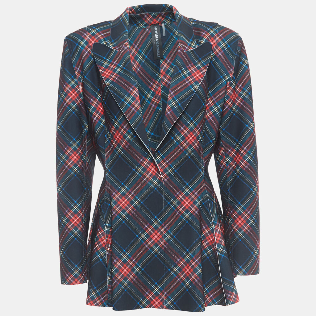 luxury-women-norma-kamali-used-clothes-p919571-003-1.jpg Norma Kamali Multicolor Plaid Jersey Peplum Jacket L