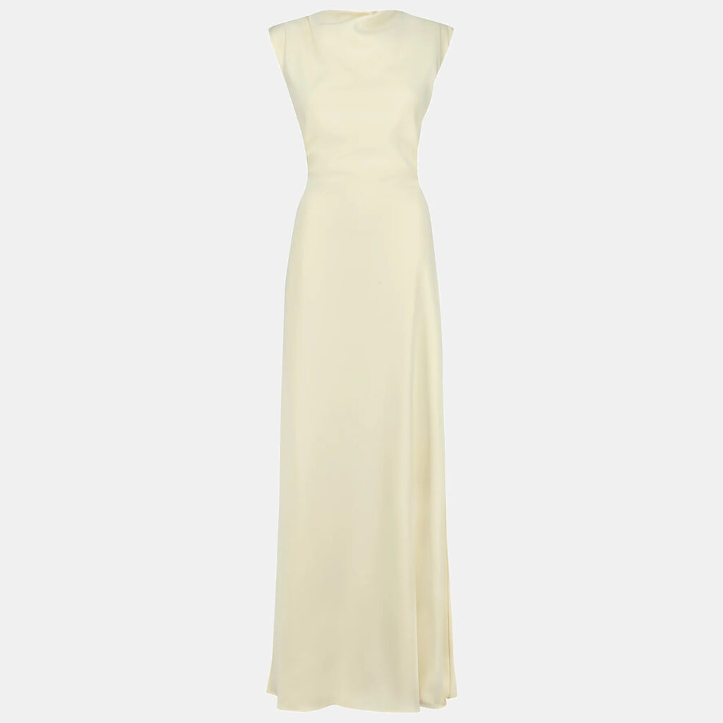 Oddmuse Butter Cream Crepe The Ultimate Muse Drape Maxi Dress XS Oddmuse Butter Cream Crepe The Ultimate Muse Drape Maxi Dress XS