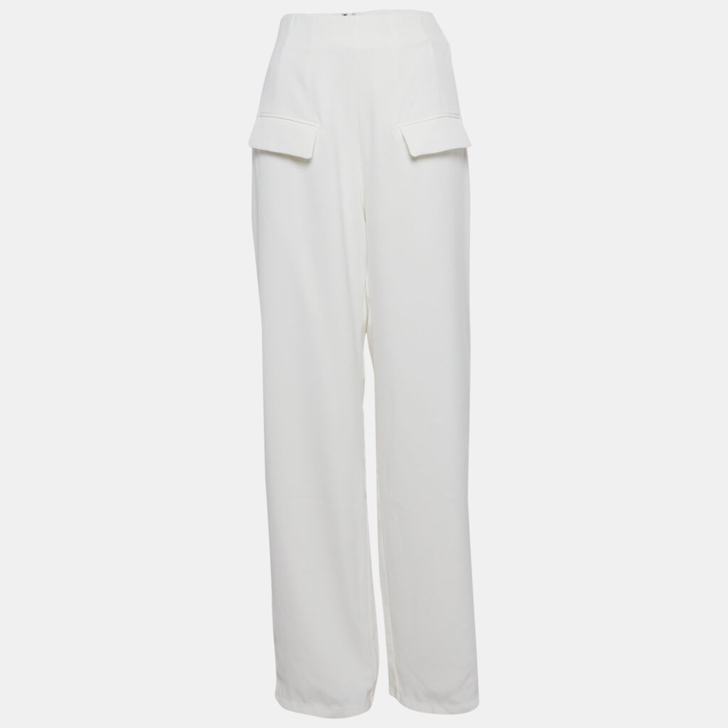Oddmuse White Crepe High-Rise Wide Leg Trousers S Oddmuse White Crepe High-Rise Wide Leg Trousers S