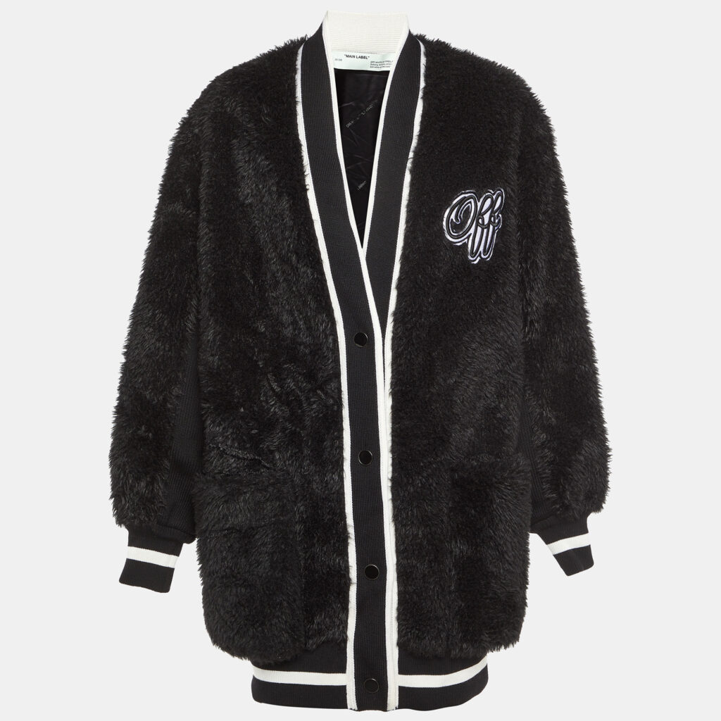 Off-White Black Faux Fur Oversized Sweater Cardigan M Off-White Black Faux Fur Oversized Sweater Cardigan M
