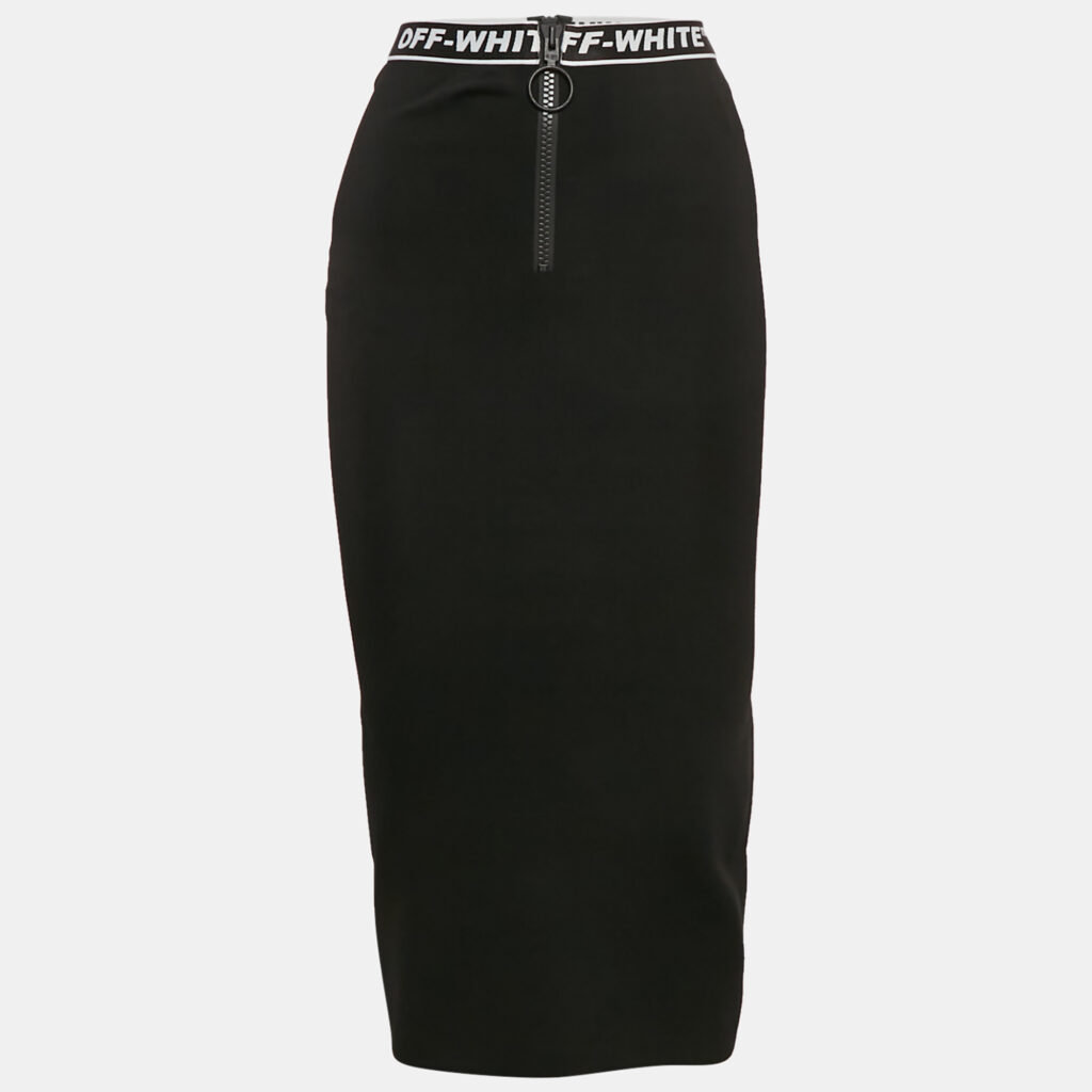 Off-White Black Jersey Logo Waist Detail Midi Performance Skirt S Off-White Black Jersey Logo Waist Detail Midi Performance Skirt S