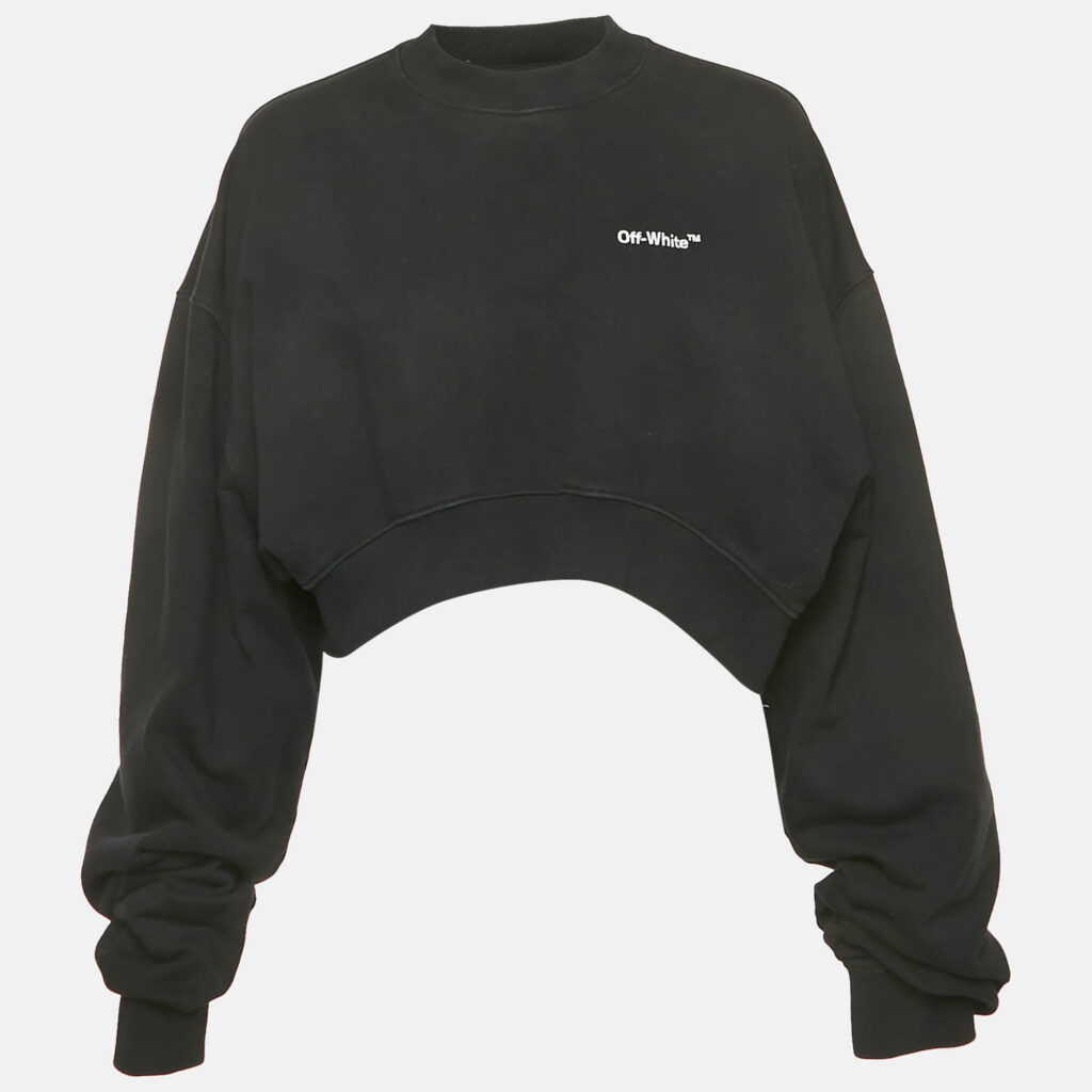 Off-White Black Logo Embroidered Cotton Crop Sweatshirt M Off-White Black Logo Embroidered Cotton Crop Sweatshirt M