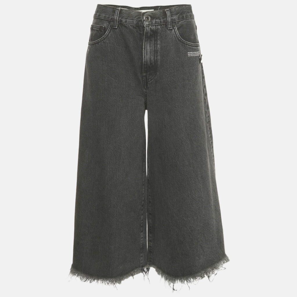 Off-White Black Faded Denim Culottes Jeans M Waist 29"