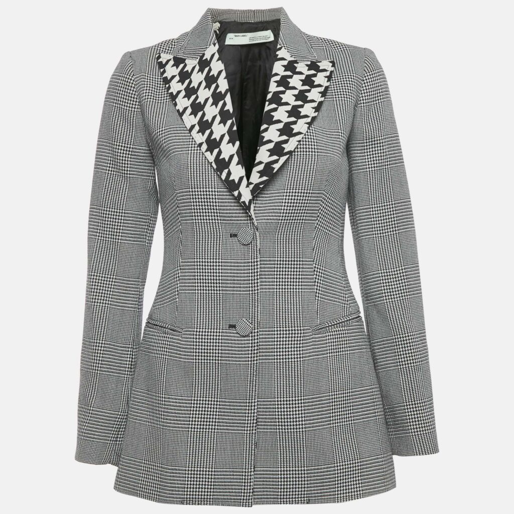 Off-White Black/ White Prince Of Whales Wool Single Breasted Blazer S
