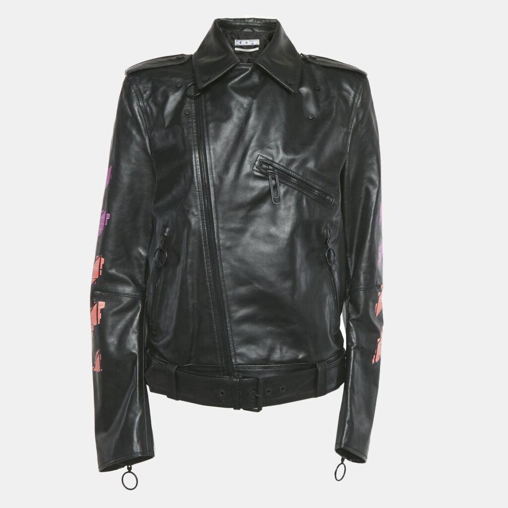 Off-White Black Arrow Painted Leather Jacket L
