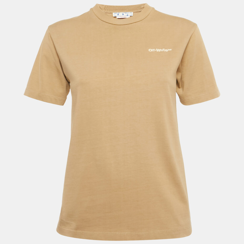 Off-White Brown Logo Embroidered Cotton T-Shirt S Off-White Brown Logo Embroidered Cotton T-Shirt S