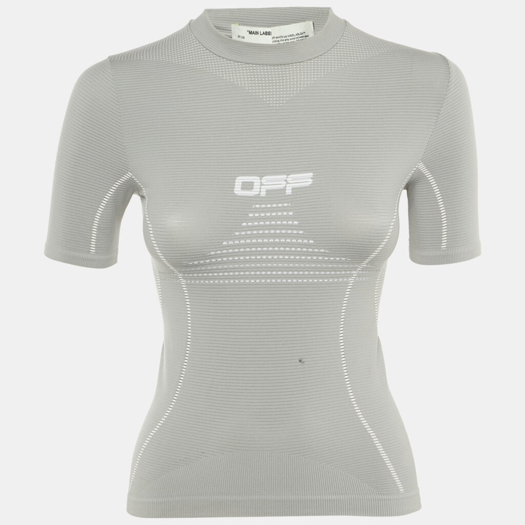 Off-White Grey Logo Jersey Active T-shirt S/M Off-White Grey Logo Jersey Active T-shirt S/M