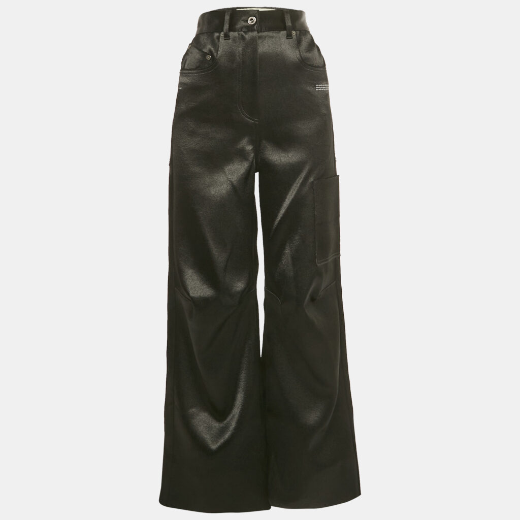 Off-White Black Glossy Raw Edge Wide Leg Trousers XS Off-White Black Glossy Raw Edge Wide Leg Trousers XS