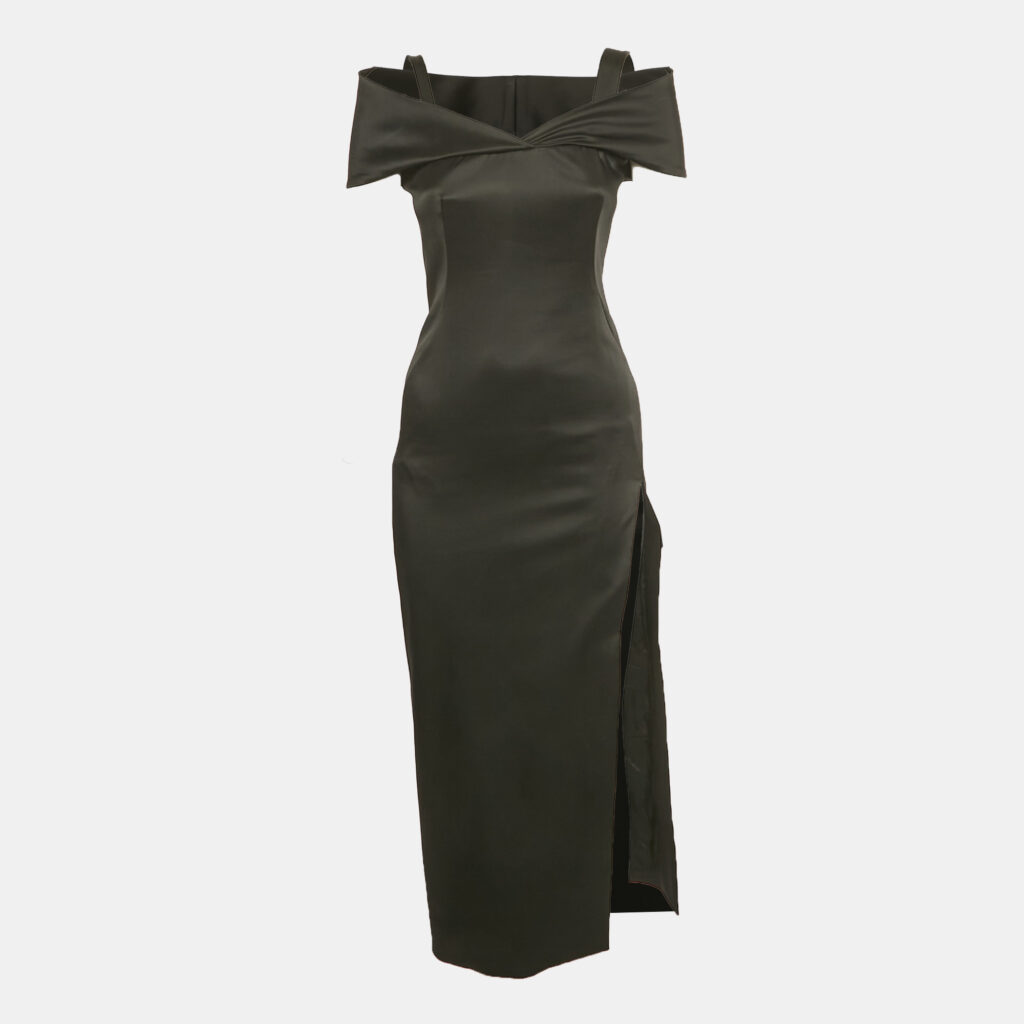 Off-White Satin Cold Shoulder Midi Dress S