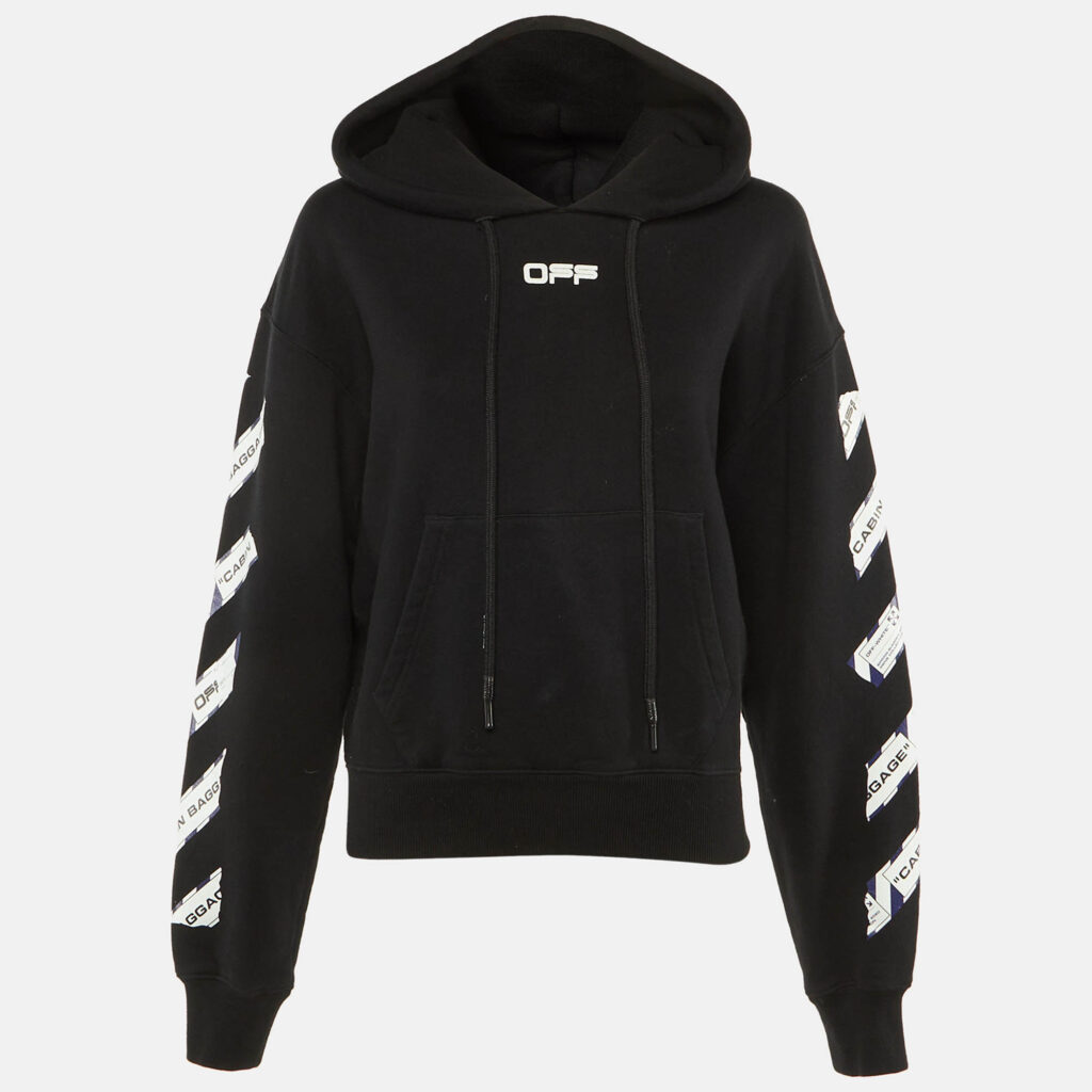 Off-White Black Cabin Baggage Tape Print Cotton Hoodie S